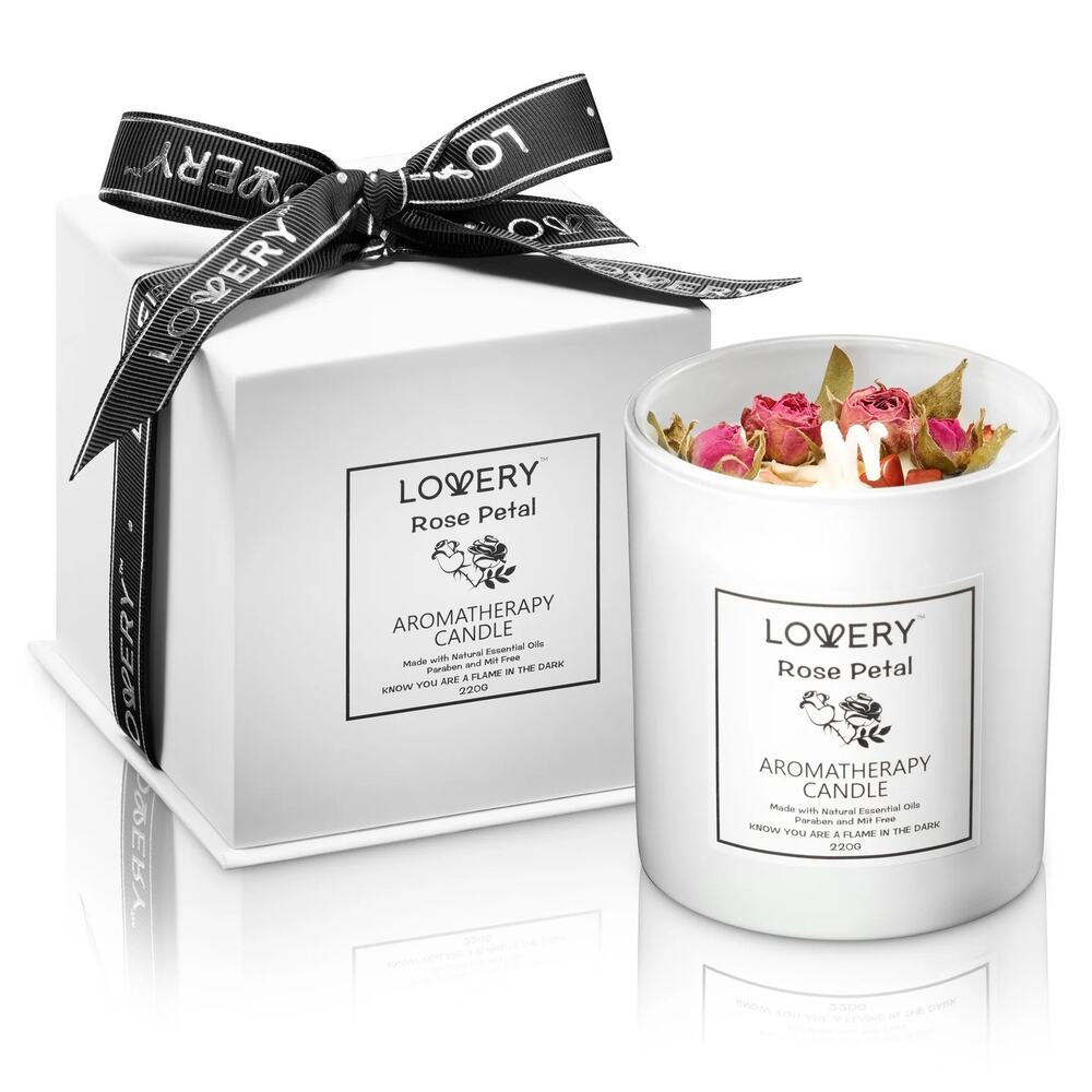 NEW Lovery Gifts Rose Scented Candle with Dried Flowers - 9oz Soy Wax